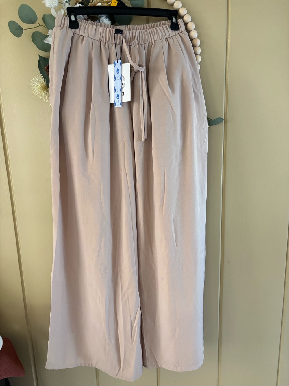 Cider Wide Leg Drawstring Pants in Light Taupe